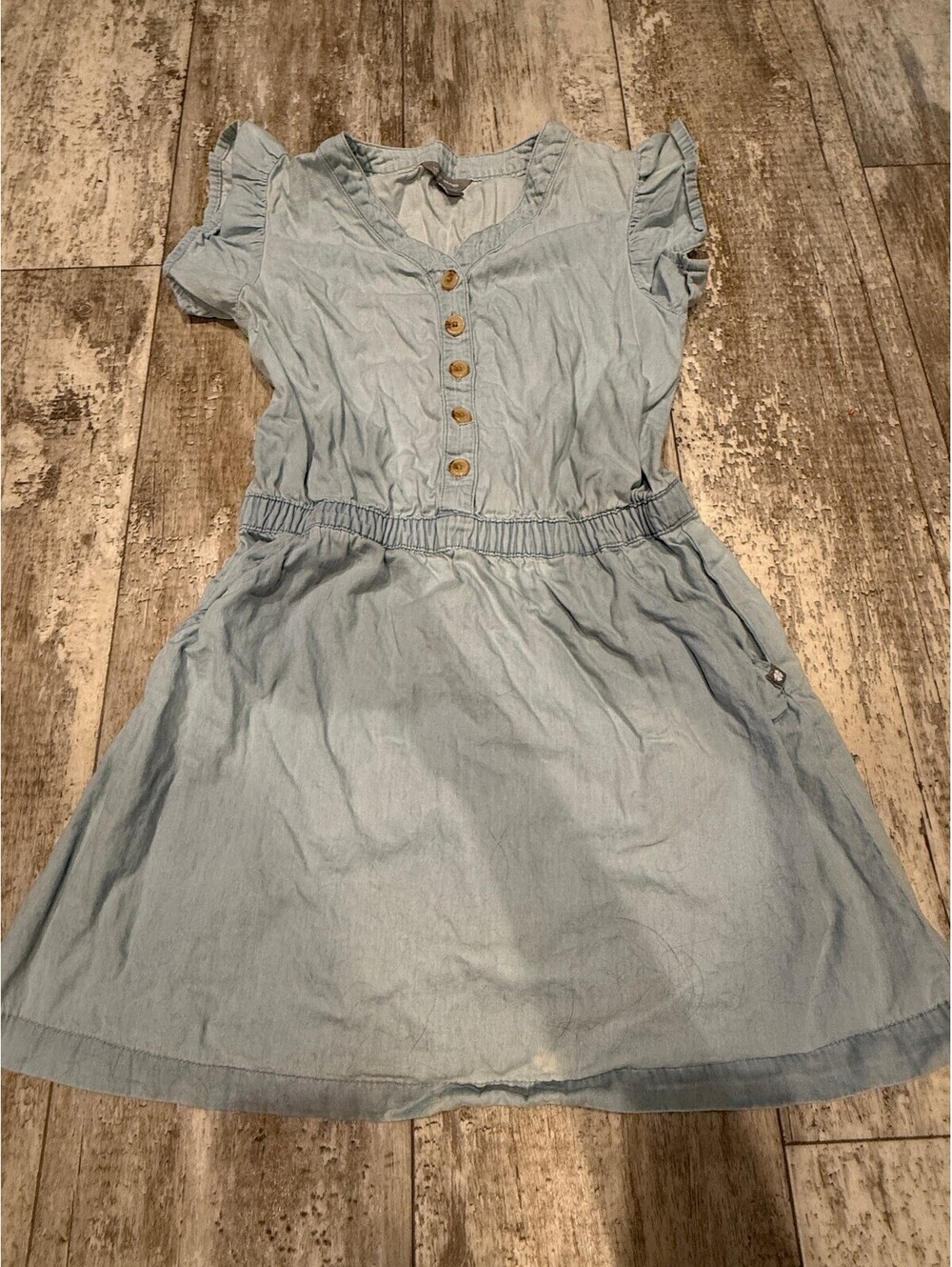 Lucky Brand L Chambray Ruffle Sleeve Dress Cottagecore